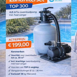 Zandfilterset TOP 300 – 4,8 m³/u Zwembadpomp incl. Haarvanger