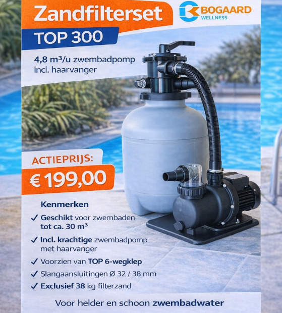 Zandfilterset TOP 300 – 4,8 m³/u Zwembadpomp incl. Haarvanger