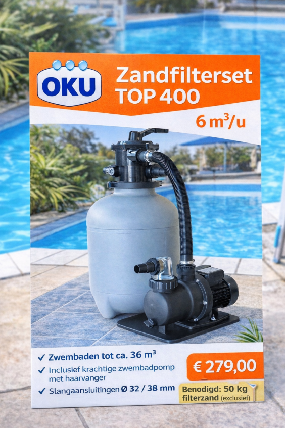 Zandfilterset TOP 400 – 6 m³/u Zwembadpomp incl. Haarvanger